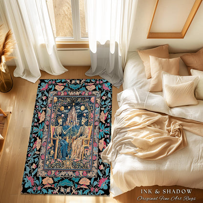 Celestial Skeleton Couple Baroque Rug | Goth Regal Romance Castle King & Queen Whimsical Lovers Magic Fantasy Decor Mystical Bedroom Accent