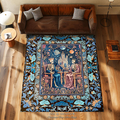 Moonlit Skeleton Lovers Celestial Accent Rug | Gothic Aesthetic Royal Romance Baroque Fantasy Cosmic Pastel Whimsical Bedroom Mystical Style