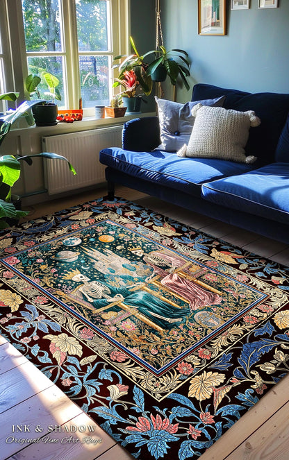 Moody Baroque Skeleton Royals Rug | Celestial Castle Gothic Ethereal Pastel Bedroom Magic Decor Whimsical Fantasy Lovers Mystical Accent |