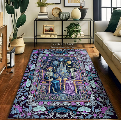 Lavender Skeleton Throne Celestial Rug | Whimsical Baroque Lovers Gothic Fairytale Magic Regency King and Queen Ethereal Floral Aesthetic |