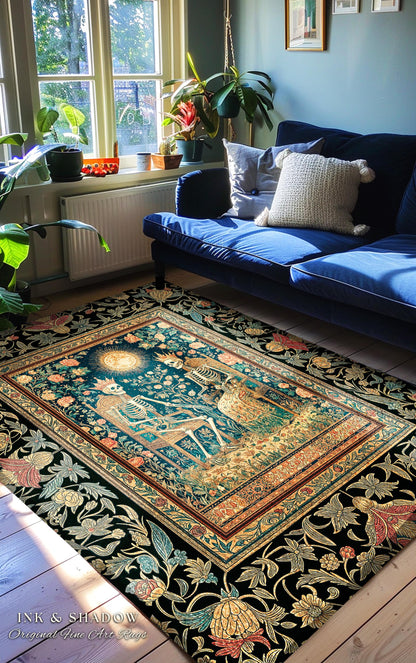 Mystic Garden Skeleton Lovers Rug | Baroque Crowned Couple Gothic Magic Celestial Aesthetic Sunlit Throne Mystical Floral Accent Rug Tarot