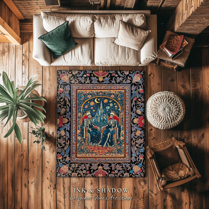 Gothic Kingdom Cosmic Castle Rug | Dark Moody Colors Dark Academia Baroque Romance Gothic Throne Celestial Magic Bedroom Accent Royal Decor