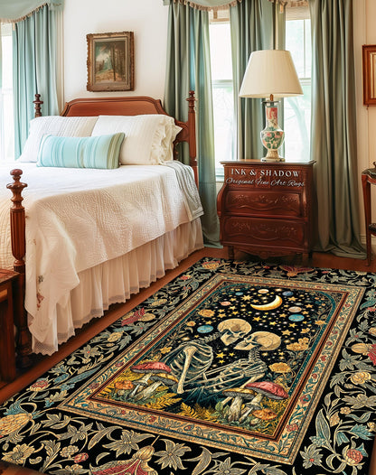 Astral Lovers Gothic Area Rug | Skeleton Lovers 'Til Death Do Us Part Couple Baroque Floral Mystic Accent Cozy Witchy Maximalist Decor |