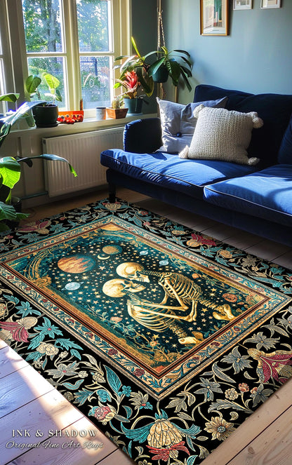 Enchanted Moonlit Skeleton Area Rug | Whimsical Baroque Macabre Couple Accent Rug Celestial Gothic Romance Whimsical Bedroom Enchantment |