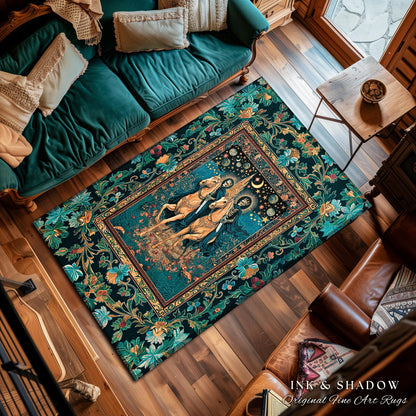 Night Riders Celestial Skeleton Area Rug | Haunted Horsemen Macabre Aesthetic Castle Witchy Tarot Bedroom Accent Ethereal Forest Dreamy Dorm