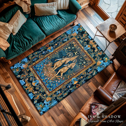 Baroque Ornate Skeleton Horsemen Area Rug | Dark Mystic Castle Whimsigothic Fantasy Bedroom Accent Spooky Couple Haunted Aesthetic Moody |