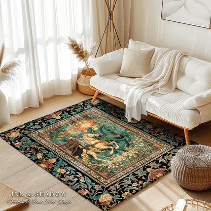 Fantasy Aesthetic Skeleton Riders Rug | Haunted Horsemen Royal Celestial Golden Maximalist Baroque Macabre Bedroom Accent Whimsigothic Dorm