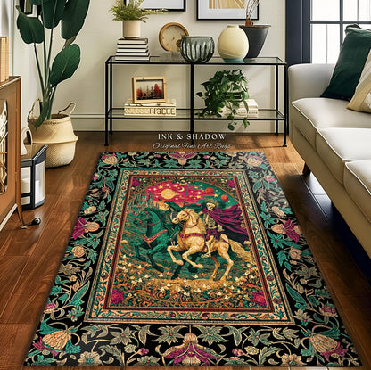 Magic Whimsical Skeleton Horsemen Rug | Gothic Celestial Landscape Castlecore Royal Couple Fantasy Baroque Bedroom Accent Rug Macabre Dreamy