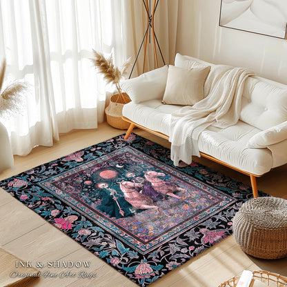 Dreamy Gothic Pastel Skeleton Rug | Celestial Horseman Baroque Fairytale Fantasy Whimsical Macabre Floral Bedroom Accent Mystic Home Decor |