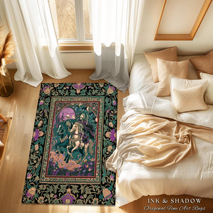 Moody Purple Moonlight Skeleton Rug | Enchanted Fairytale Scene Baroque Romance Celestial Castle Gothic Bedroom Accent Pastel Floral Decor