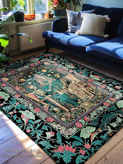 Gothic Regency Skeleton Area Rug | Celestial Crowned Witchy Whimsical Magic Fantasy Decor Fairytale Mystical Royal Lovers Baroque Accent |