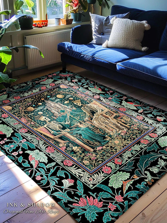 Gothic Regency Skeleton Area Rug | Celestial Crowned Witchy Whimsical Magic Fantasy Decor Fairytale Mystical Royal Lovers Baroque Accent |