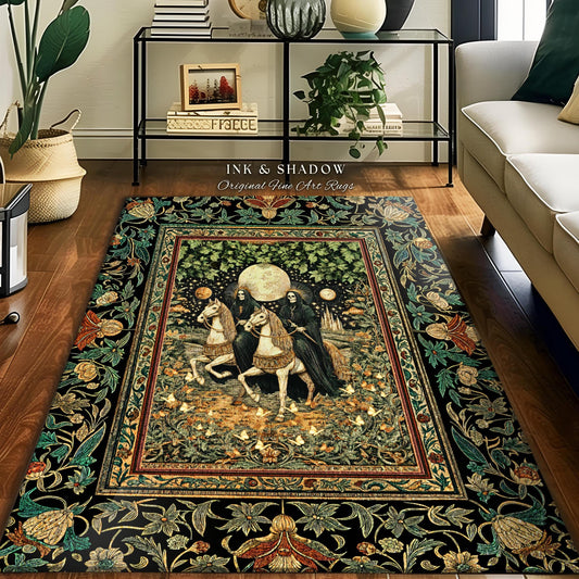 Haunted Ivy Gothic Skeleton Rug | Moonlit Horsemen Baroque Dark Academia Fantasy Aesthetic Celestial Lovers Macabre Dark Fairytale Decor |