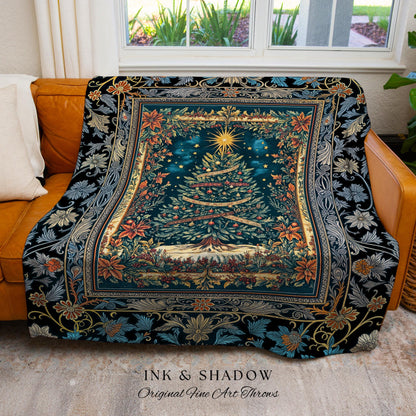 Candlelit Christmas Tree Sofa Throw | Heirloom Blanket Holiday Cabin Decor Cozy Winter Accent Vintage Style Cottagecore Bedspread Festive