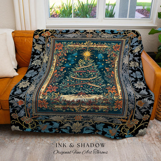 Candlelit Christmas Tree Sofa Throw | Heirloom Blanket Holiday Cabin Decor Cozy Winter Accent Vintage Style Cottagecore Bedspread Festive