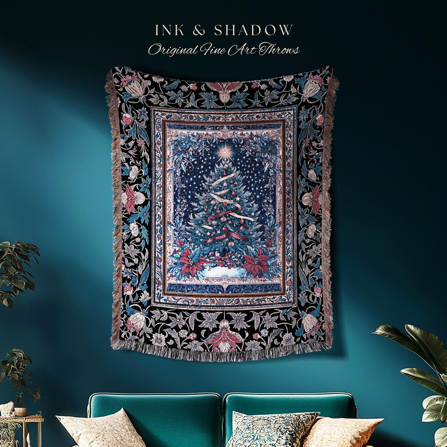 Winter Magic Xmas Tree Blanket | Cozy Christmas Wall Tapestry Holiday Winter Decor Vintage Throw Cottagecore Accent Festive Rustic Xmas |