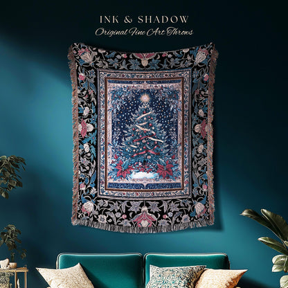 Winter Magic Xmas Tree Blanket | Cozy Christmas Wall Tapestry Holiday Winter Decor Vintage Throw Cottagecore Accent Festive Rustic Xmas |