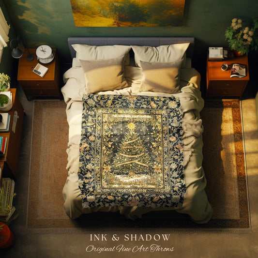 Celestial Wonder Christmas Blanket | Cozy Winter Bedspread Cottagecore Tree Throw Rustic Cabin Accent Holiday Vintage Heirloom Xmas Style