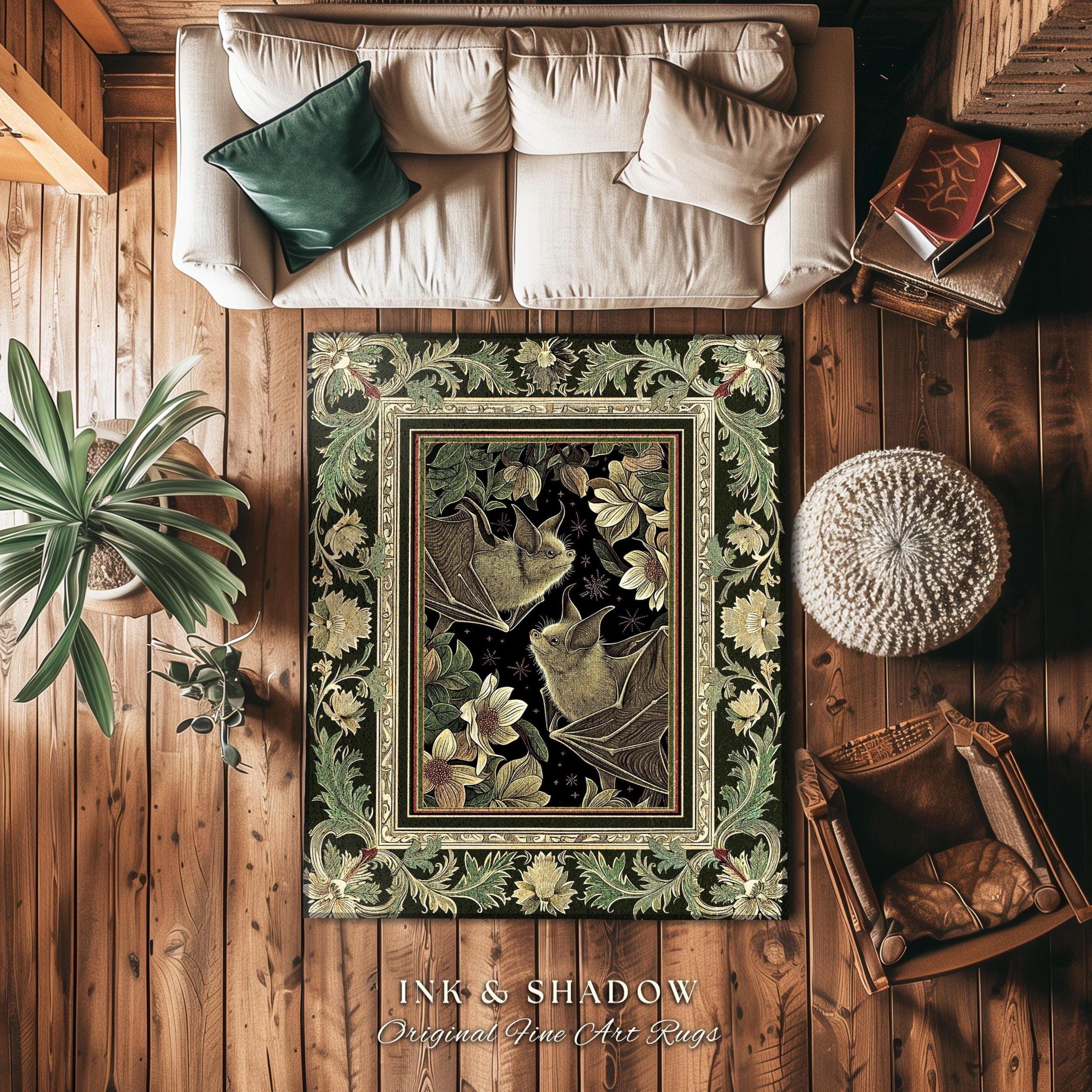 Victorian Gothic Soft Cottagecore Sage Green Bat Rug Witchy
