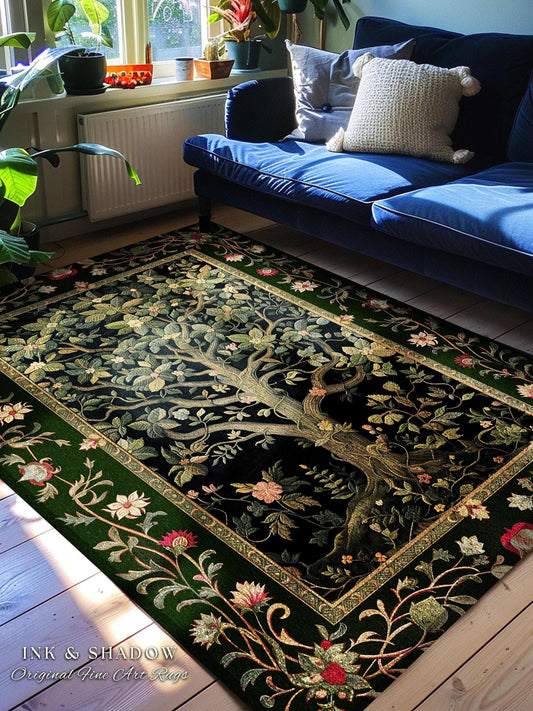 Elegant Botanical Accent Rug | Bohemian Aesthetic Living Room Home Decor Rustic Housewarming Gift Cottagecore Earth Tone Bedroom Floor Mat |