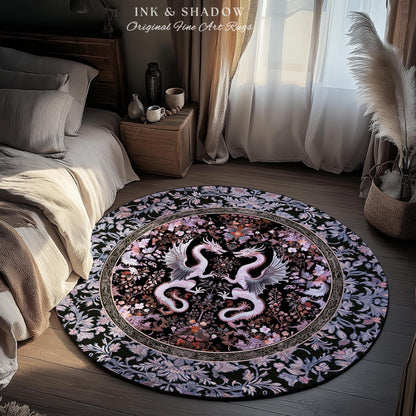 Pastel Gothic Fantasy Dragon Round Rug | Medieval Aesthetic Chinese Dragon Home Acceent Lavender Purple Decor Whimsigothic Dark Academia |
