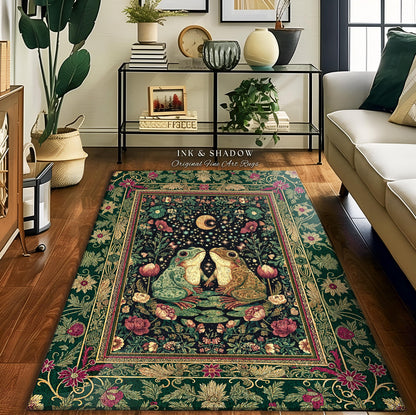 Whimsical Floral Frog Area Rug | Fairycore Aesthetic Cottagecore Accent Frog Lovers Gift Magical Botanical Aesthetic Whimsigoth Witchy Room