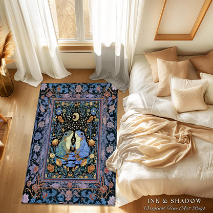 Magical Night Sky Frog Lovers Rug | Whimsical Area Enchanted Forestcore Style Mystical Fantasy Aesthetic Goblincore Forest Spirit Animal |