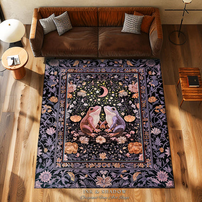 Soft Fairycore Moonlit Frog Accent Rug | Purple Whimsical Home Decor Cottagecore Bedroom Enchanted Garden Whimsigothic Mystical Aesthetic |