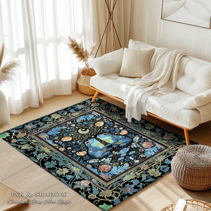 Blue Moon Frog Lovers Bedroom Accent | Whimsigoth Area Rug Enchanted Garden Decor Goblincore Whimsy Fairycore Style Mystical Cottagecore |