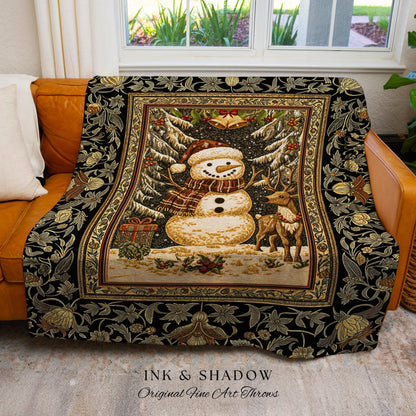 Warm & Cozy Christmas Snowman Blanket | Festive Winter Decor Nostalgic Aesthetic Traditional Holiday Tapestry Rustic Home Gift Cozy Throw |