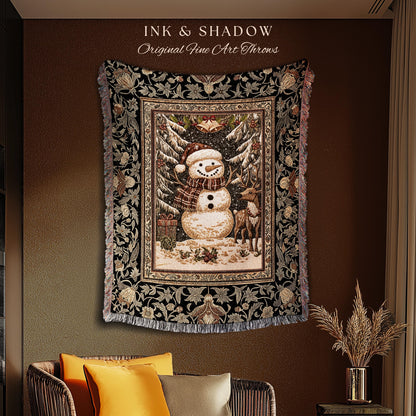 Warm & Cozy Christmas Snowman Blanket | Festive Winter Decor Nostalgic Aesthetic Traditional Holiday Tapestry Rustic Home Gift Cozy Throw |