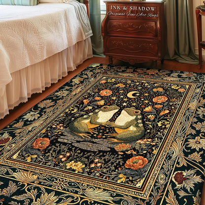 Folklore Aesthetic Frog Area Rug | Scandi Bohemian Bedroom Accent Whimsical Eclectic Woodland Theme Cute Cottagecore Style Mushroomcore Art