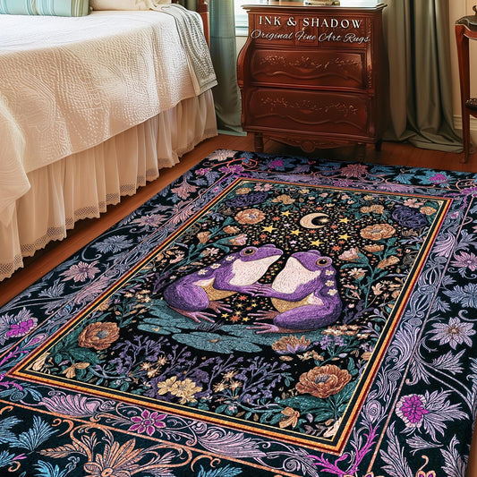 Enchanted Garden Frog Lover Accent Rug | Folklore Bedroom Area Mystical Fantasy Cottagecore Style Fairycore Decor Celestial Nature Whimsical