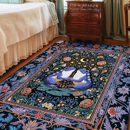Dark Botanical Whimsy Area Rug | Celestial Garden Frog Lovers Home Accent Rug Enchanted Bedroom Mystic Aesthetic Cottagecore Dreamy Decor |