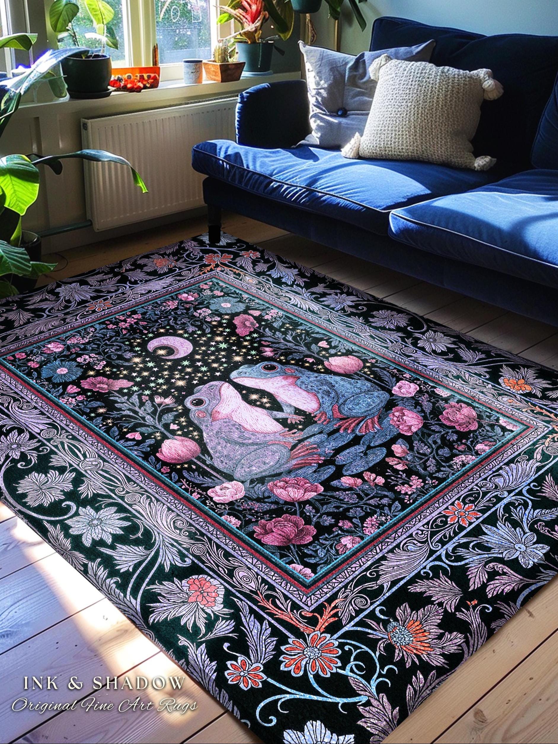 Dreamy Lavender Woodland Area Rug | Boho Fairycore Bedroom Accent Cute Frog Couple Mystic Theme Pastel Purple Decor Whimsigothic Aesthetic