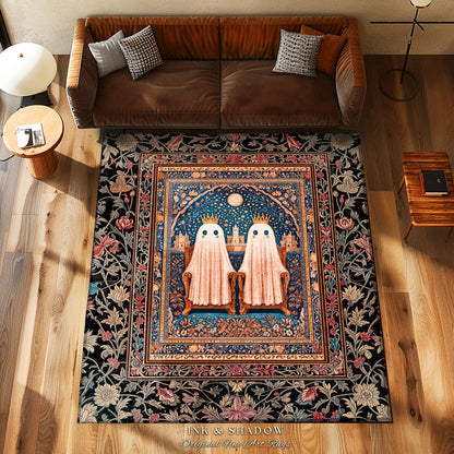 Kindred Spirits Royal Area Rug | Cute Halloween Home Accent Cozy Gothic Decor Dark Academia Style Ghost Motif Rug Whimsigoth Decor Bohemian