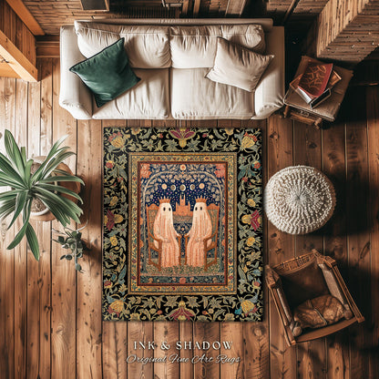 Gothic Celestial Ghost Couple Area Rug | Gothic Decor Dark Academia Style Spooky Cute Haunted Botanical Aesthetic Whimsigoth Witchy Bedroom