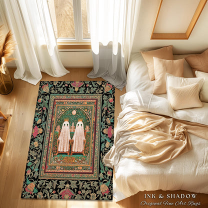 Ghostly Boho Couple Area Rug | Cozy Gothic Decor Haunted Forest Aesthetic Halloween Accent Witchy Style Dark Academia Bedroom Whimsigothic |