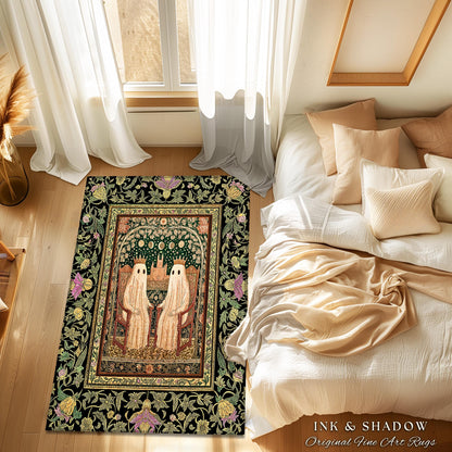 Royal Moonlit Ghost Lovers Rug | Cozy Gothic Bedroom Whimsigoth Style Dark Academia Aesthetic Haunted Halloween Cozy Accent Eclectic Decor