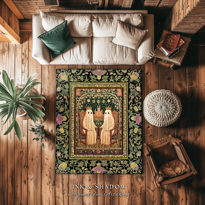 Royal Moonlit Ghost Lovers Rug | Cozy Gothic Bedroom Whimsigoth Style Dark Academia Aesthetic Haunted Halloween Cozy Accent Eclectic Decor
