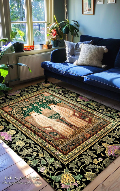Royal Moonlit Ghost Lovers Rug | Cozy Gothic Bedroom Whimsigoth Style Dark Academia Aesthetic Haunted Halloween Cozy Accent Eclectic Decor