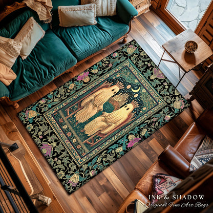 Victorian Gothic Lovers Area Rug | Eclectic Bedroom Dark Academia Style Decor Haunted Forest Theme Halloween Accent Whimsigothic Botanical