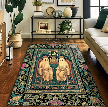 Victorian Gothic Lovers Area Rug | Eclectic Bedroom Dark Academia Style Decor Haunted Forest Theme Halloween Accent Whimsigothic Botanical