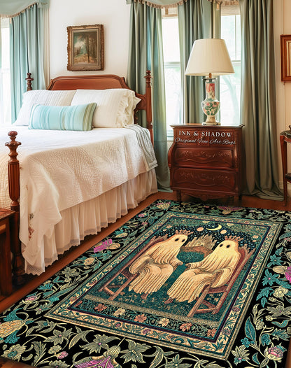 Victorian Gothic Lovers Area Rug | Eclectic Bedroom Dark Academia Style Decor Haunted Forest Theme Halloween Accent Whimsigothic Botanical