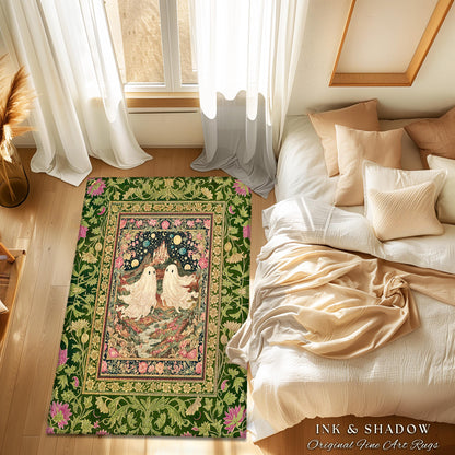 Cosmic Valley Ghost Couple Area Rug | Cute Halloween Aesthetic Forestcore Accent Cozy Fall Decor Folklore-Inspired Witchy Whimsigoth Style |