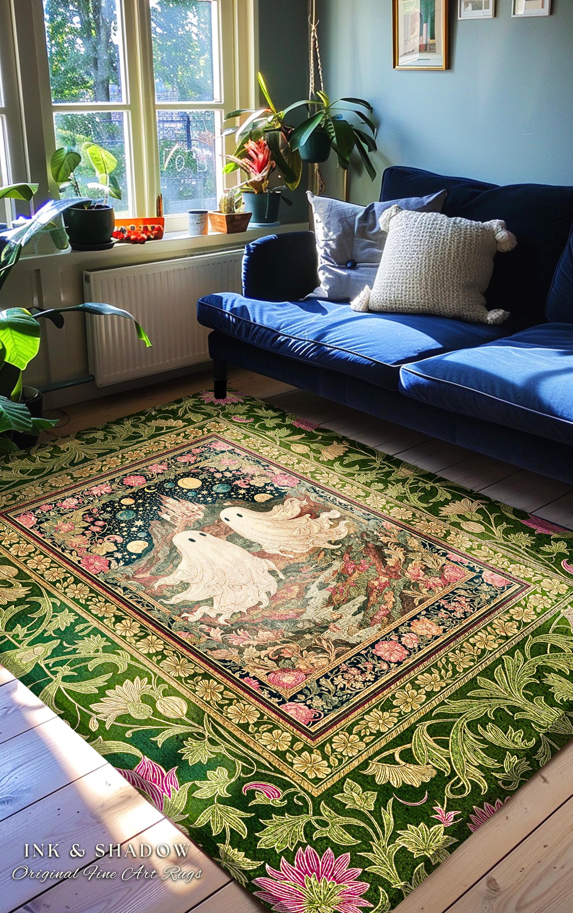 Cosmic Valley Ghost Couple Area Rug | Cute Halloween Aesthetic Forestcore Accent Cozy Fall Decor Folklore-Inspired Witchy Whimsigoth Style |