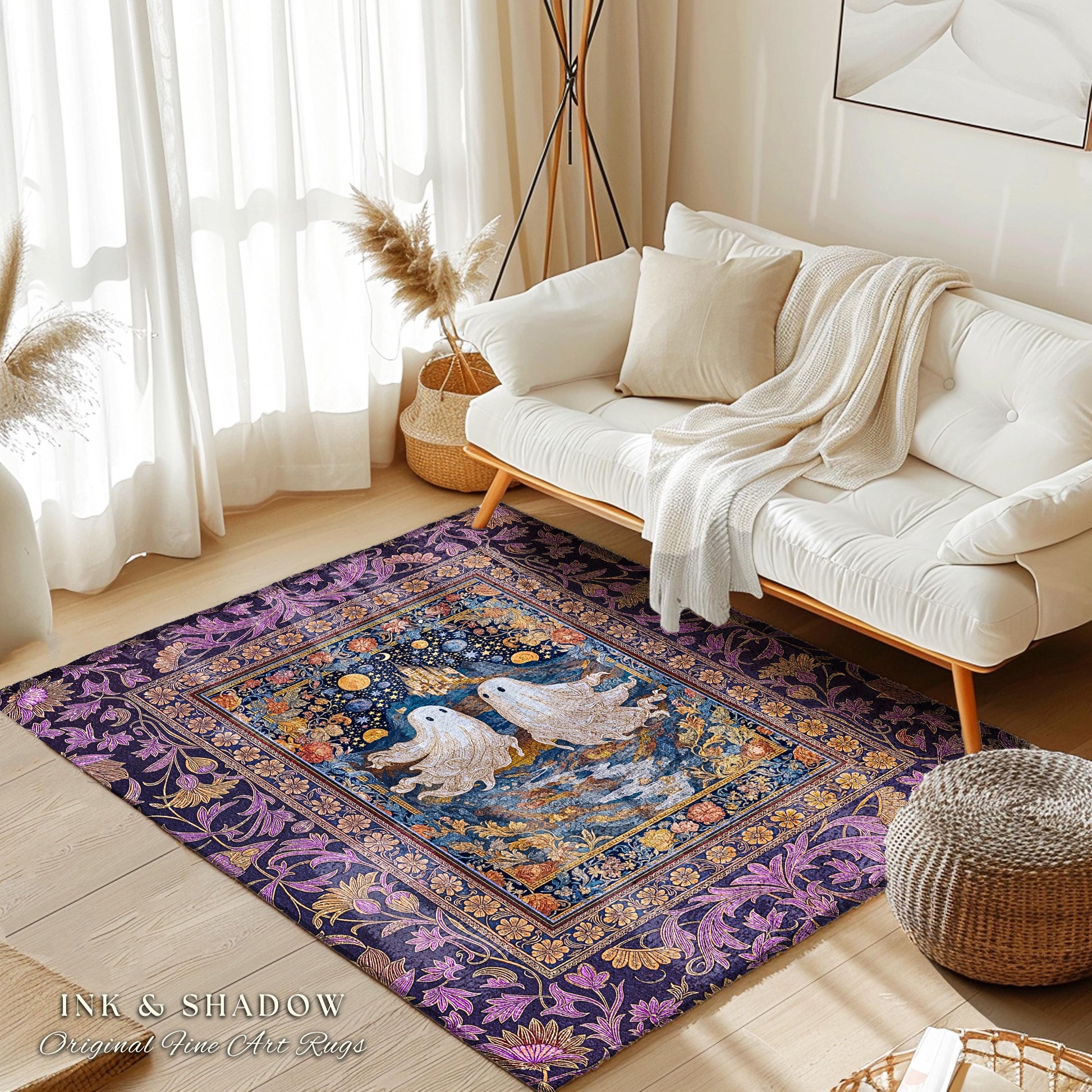 Rosy Aesthetic Celestial Ghost Rug | Gothic Ghost Lovers Bedroom Spooky Season Decor Witchy Style Fantasy Accent Baroque Fairytale Whimsy |
