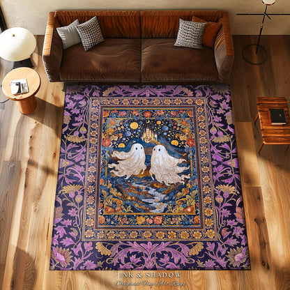 Rosy Aesthetic Celestial Ghost Rug | Gothic Ghost Lovers Bedroom Spooky Season Decor Witchy Style Fantasy Accent Baroque Fairytale Whimsy |