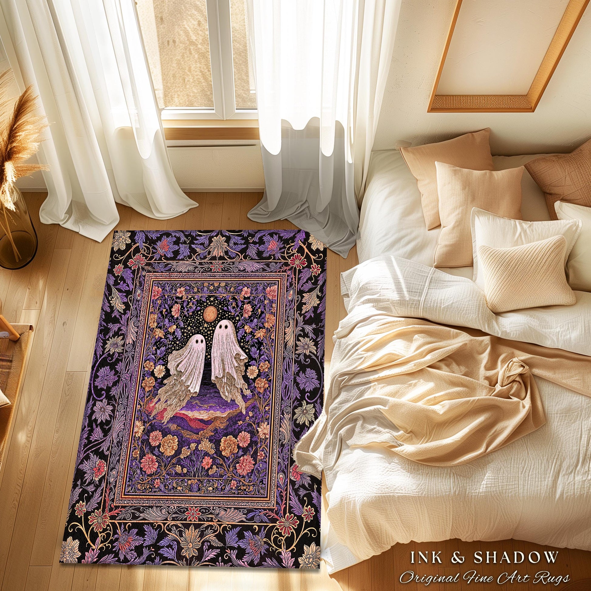 Mystic Sunset Spooky Area Rug | Mauve Pink Halloween Ghost Accent Gothic Fairytale Bedroom Cottagecore Witchcore Fall Aesthetic Whimsy Decor