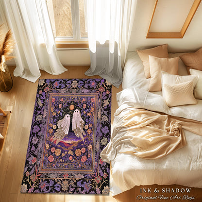 Mystic Sunset Spooky Area Rug | Mauve Pink Halloween Ghost Accent Gothic Fairytale Bedroom Cottagecore Witchcore Fall Aesthetic Whimsy Decor